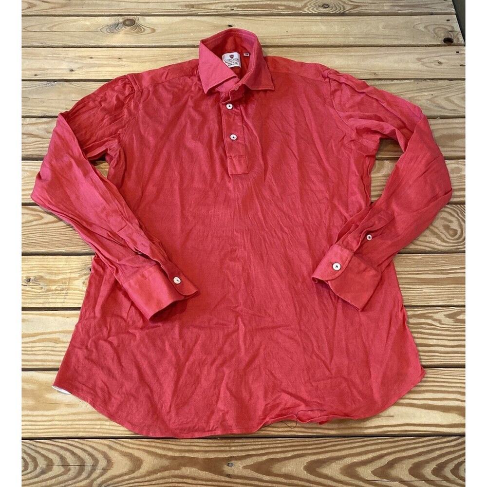 Cordone 1/4 Button Long Sleeve Top Size 16.5 Men’s Red